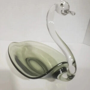 Vintage Duncan Miller Green/Clear Handblown  Art Glass Swan.
